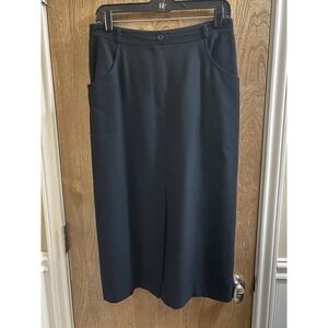 Vintage Liz Claiborne Maxi Skirt 100% Wool Black Size 12 Front Slit with Pockets